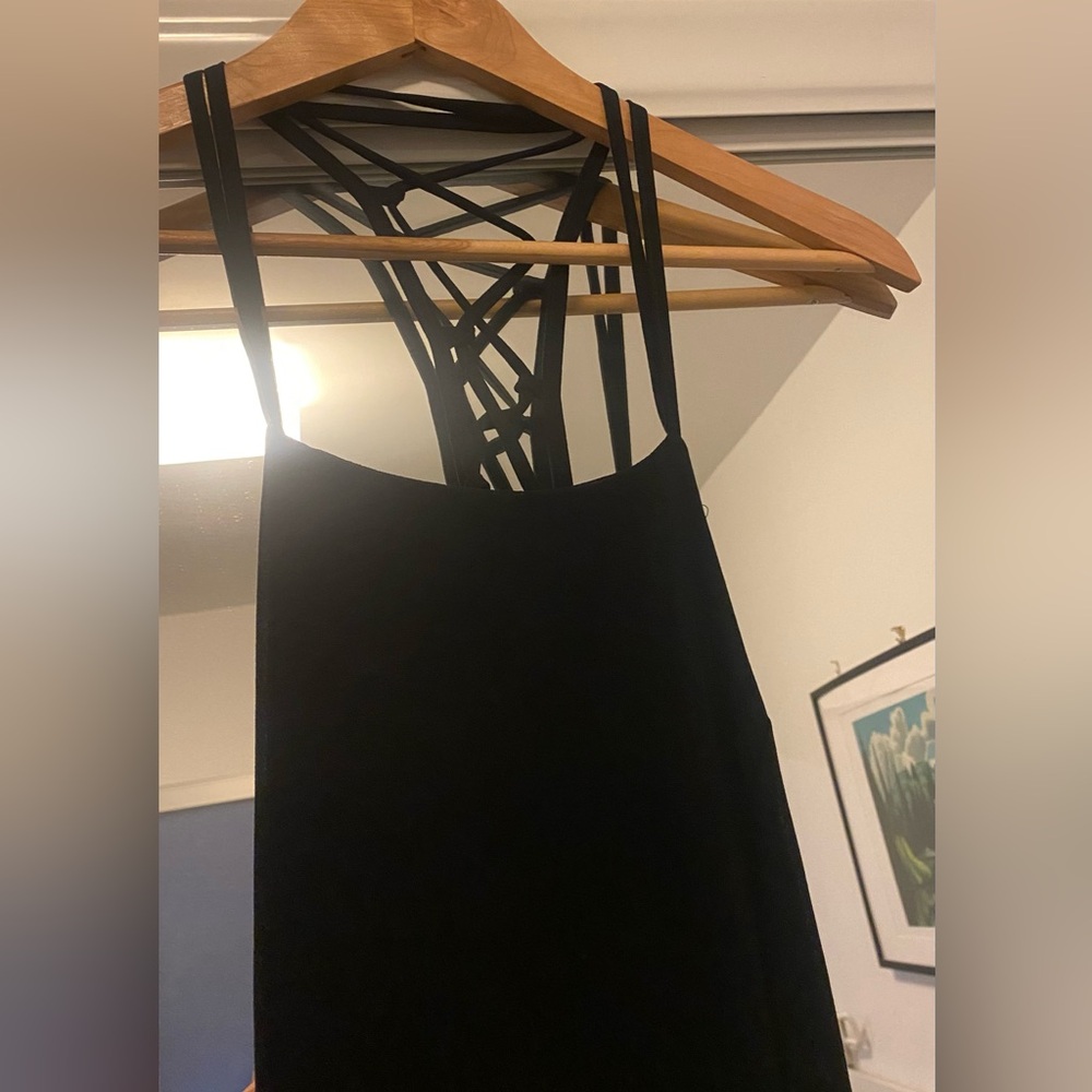 Lulus black lattice back chiffon over basic black  dress - Picture 4 of 6
